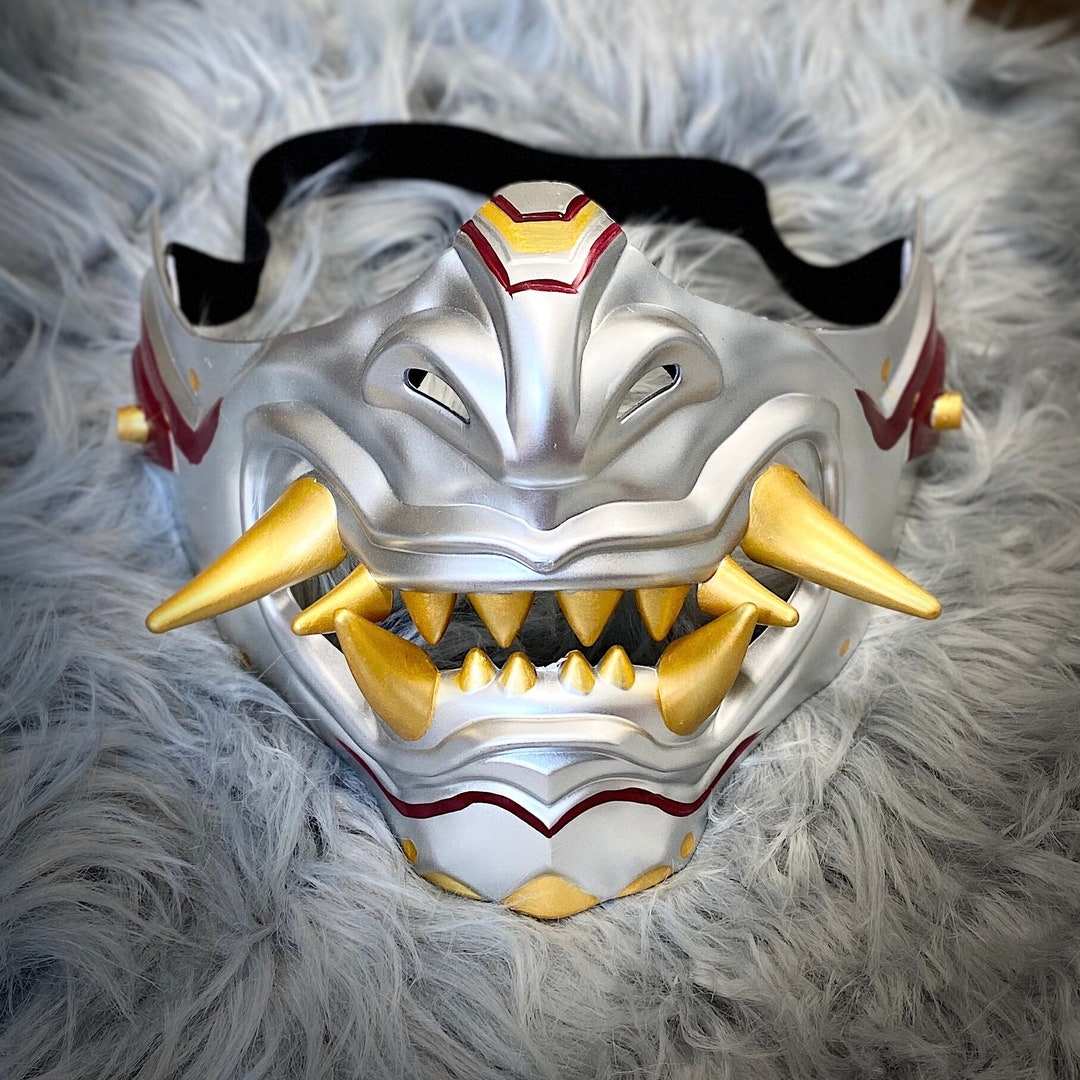 Japanese Oni Half Face Mask, Japanese Samurai Hannya Oni Mask