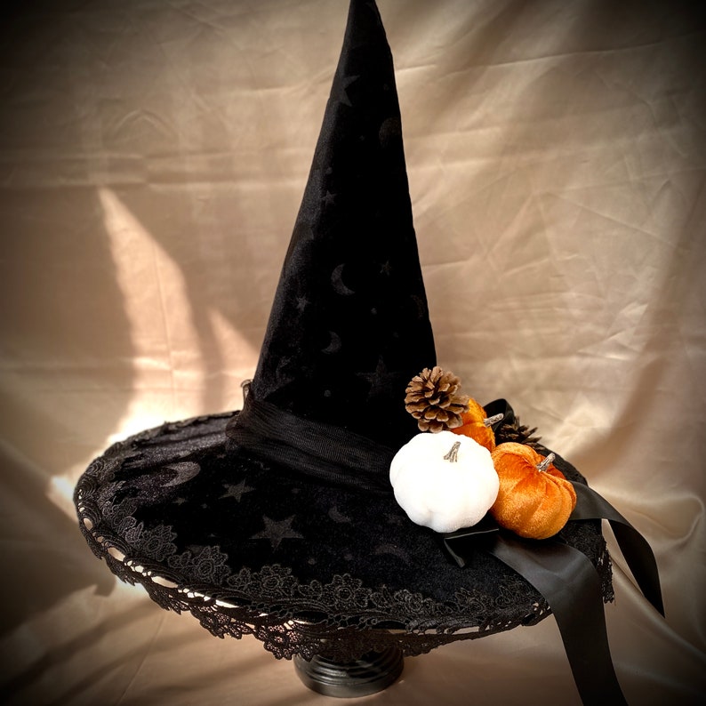 Black Witch hat, Pumpkin Witch Hat, Harvest Festival Rave Party Witch Hat, For Halloween witch costume cosplay image 6