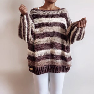 Chunky Crochet Knit Off the shoulder Sweater Handmade
