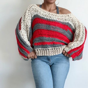 Multicolor Crochet Knit Cropped Sweater . Handmade Sweater . Chunky Crochet Knit Crop Sweater