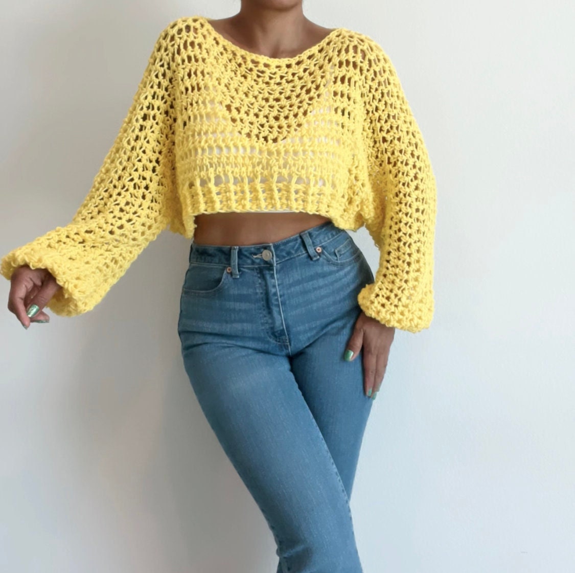 Yellow crop cheap top sweater