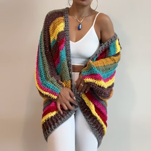 Multicolors Crochet Knit Handmade Cardigan Sweater One Size women