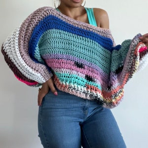 Multicolor Crochet Knit Cropped Sweater . Handmade Sweater . Chunky Crochet Knit Crop Sweater