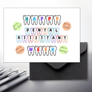 Feliz semana del asistente dental, Tarjeta de agradecimiento, Tarjeta de agradecimiento para asistente dental, Regalo para asistente dental, Tarjeta de dientes colorida