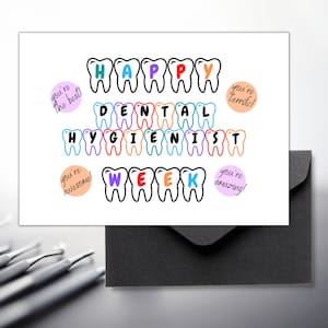 Tarjeta de felicitación imprimible para higienista dental, Tarjeta de agradecimiento por la Semana del higienista, Tarjeta de agradecimiento por el regalo del Día Nacional del Higienista Dental