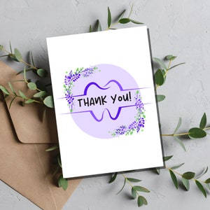 Cartão de agradecimento floral roxo para consultório odontológico, cartão de agradecimento para pacientes, download digital de agradecimento de dente, cartão de felicitações de dentista