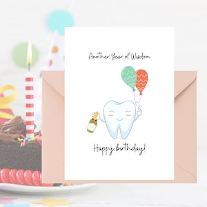 Alles Gute zum Geburtstag Zahn Grußkarte, 21. Geburtstag, ein weiteres Jahr der Weisheit, süße Zahn Wortspiel Karte, Zahn Humor, Geschenk für Zahnarzt