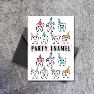 Party Enamel, Dental Humor Tooth Puns Printable Greeting Card, Party Animal Hats Birthday Card, Any Occasion Positive Vibes 21st birthday