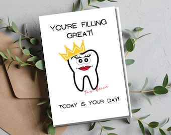 Printable Funny Dental Card, Boss Humor, Dental Teeth Puns, Tooth Humor, Yas Queen, Positivity Card, Birthday Queen, Girl Boss