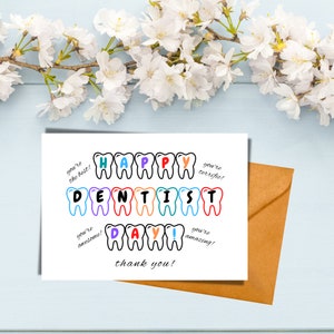 Happy National Dentist Day Colorful Greeting Card, Tooth Humor, Present for Best Favorite Dentist Tooth Puns rainbow colors gift for dentist