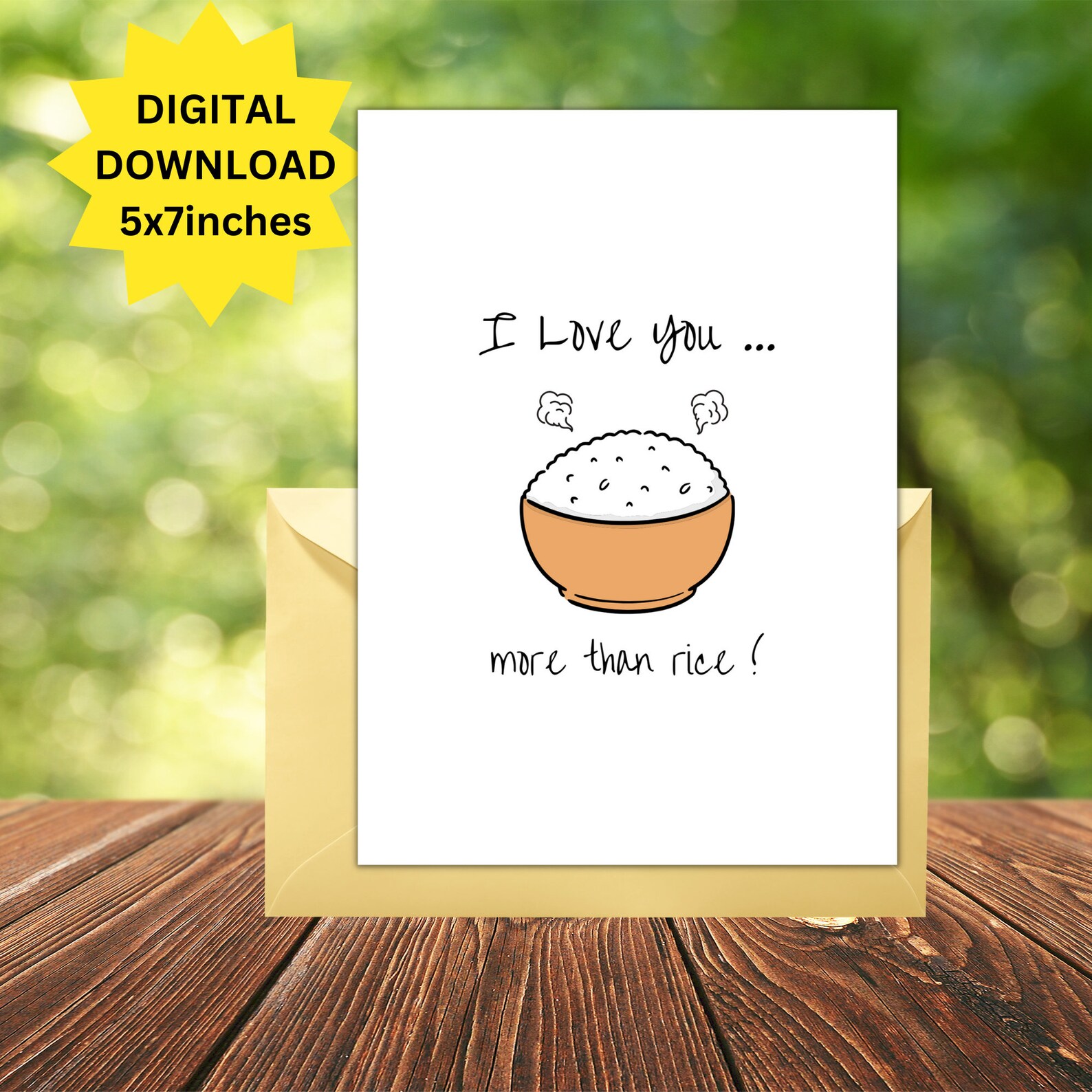 I Love You More Than Rice, I Love You Greeting Card, Gift for ...