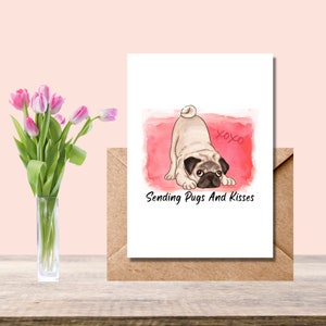 Printable Dog Greeting Card, Pugs and Kisses, Anniversary Card, Gift for Him, Gift For Her, Blank Note Card for Special Someone, I love you