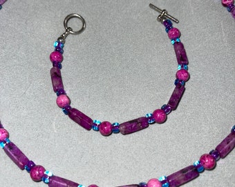 18” Colorful Fuscia Necklace & 6.5” Bracelet Set, Easter, Spring, Summer, Holiday, Wedding, Everyday, Friendship Gift