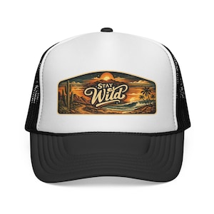 Gorra de camionero Stay Wild Desert Sunset / Parche de palmera surfista vintage