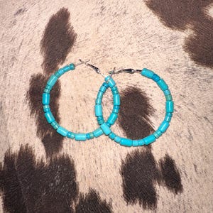 Handmade turquoise hoop earrings, hoop earrings, western hoop earrings, turquoise, turquoise earrings, native inspired earrings