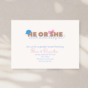 He or She Gender Reveal Invitation, Pink and Blue Gender Reveal Invitation, Instant Download