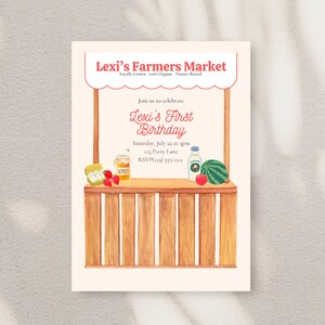 Farmer&#39;s Market Birthday Invitation, Fruits Stand Birthday Invitation, Instant Download