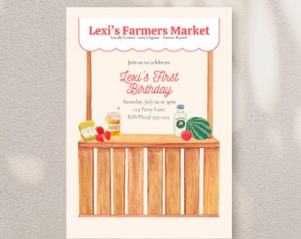Farmers Market Birthday Invitation, Fruits Stand (Instant Download)
