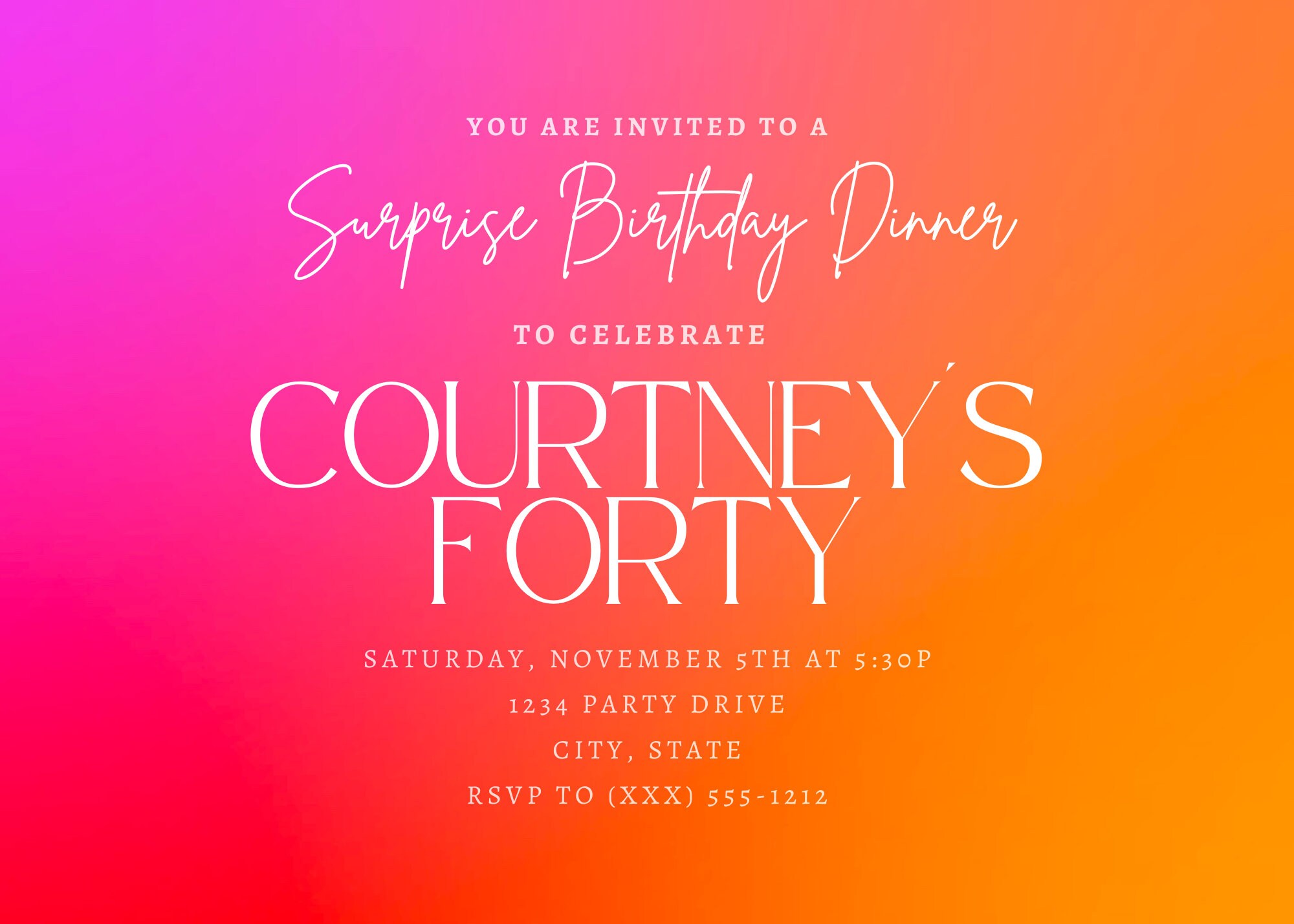 Hot Pink and Orange Ombre Invitation Etsy