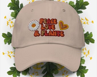 Cute Gifts for Plant lovers and vegans, Hippie Vibe Hat, Retro Gifts for Plant Parents, Plant Moms, Plant Dads