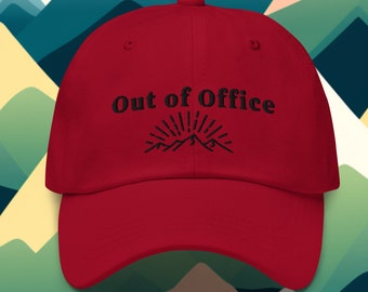 Geborduurde out-of-office baseballcap, leuke cadeaus voor milieuactivisten, vakantiehoed, wandelgeschenken, milieuactivisthoed, buitencadeaus