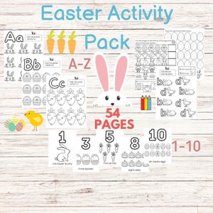 Easter Bundle Coloring Activity Worksheets, Preschool, Kindergarten, Homeschool, Counting, Alphabet, Tracing, Shapes, Cutting, Learning