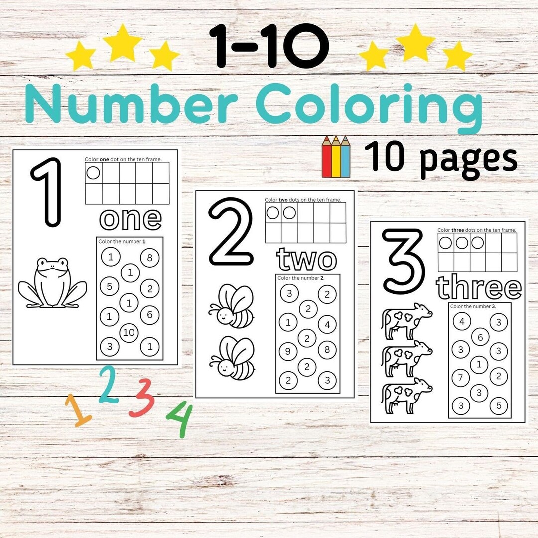 1 10 Number Coloring Worksheets Preschool Kindergarten Homeschool 