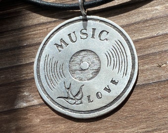 Music Love Vinyl Record Handmade Pendant Necklace | Charm .999 Fine Silver