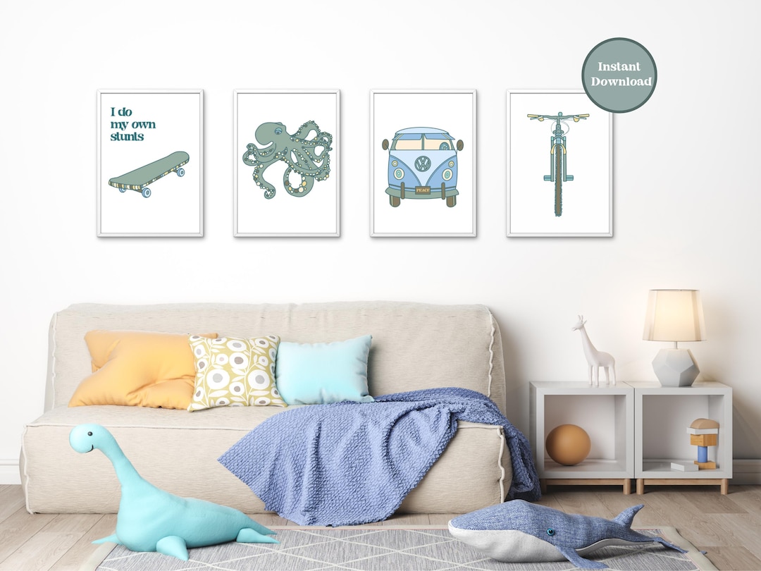 Boys Wall Art Set of 4 Prints for Bedroom, Teen Boy Room Art, Tween Boy ...