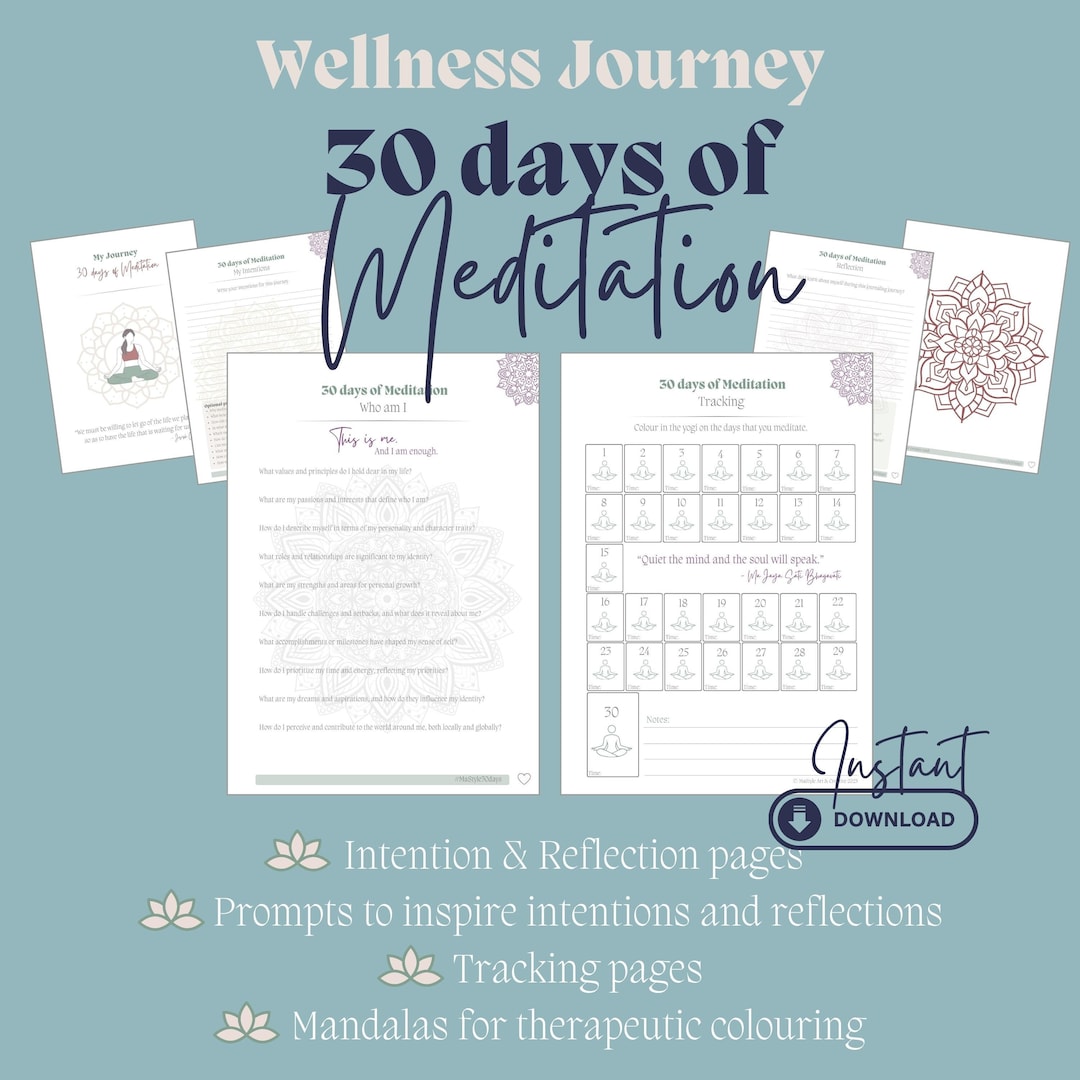 30 Day Meditation Challenge, Meditation Tracker, Wellness Printable ...