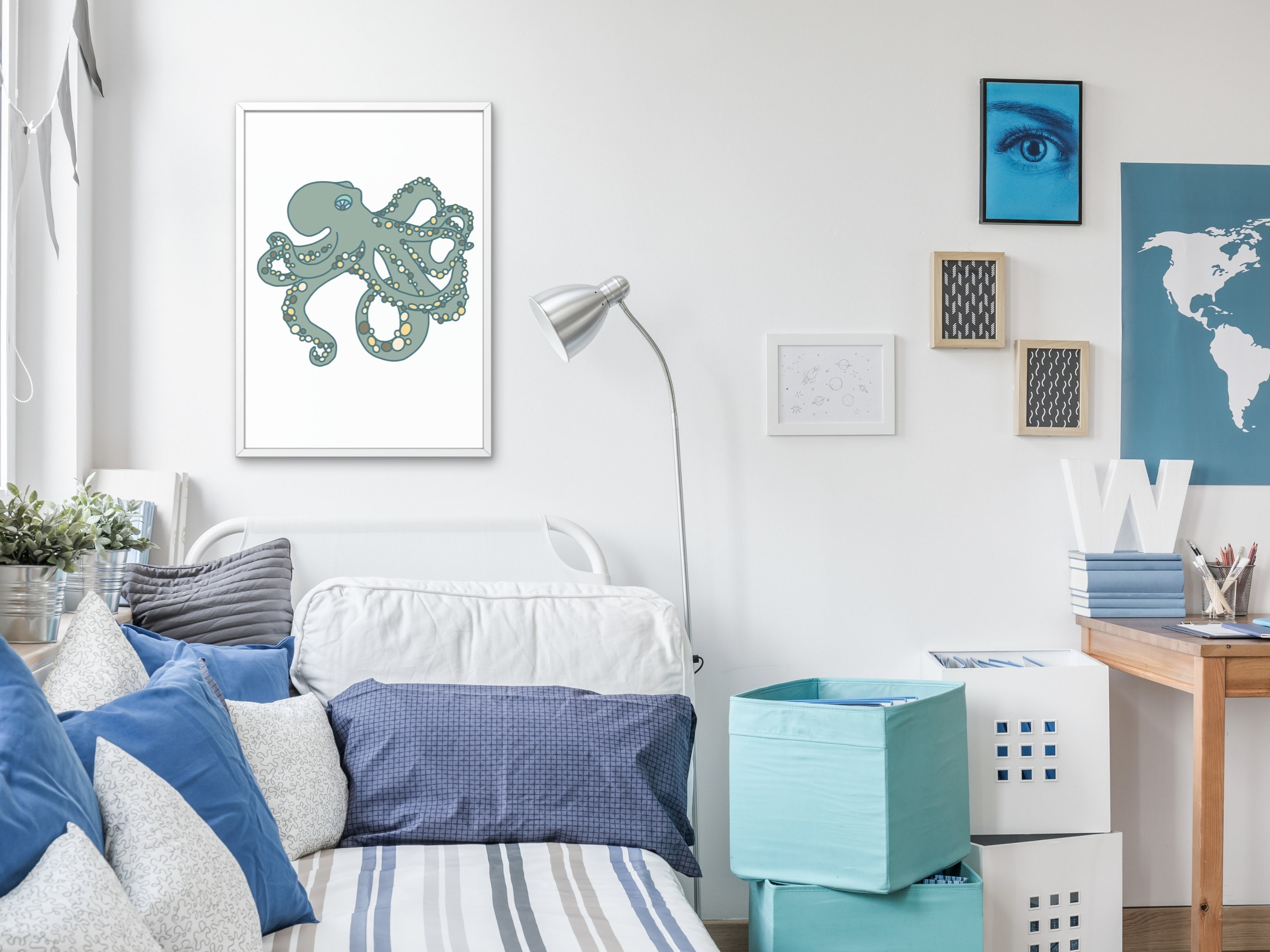 Light Blue and Green Boys Room Wall Prints, Nursery Decor, Kids Wall ...