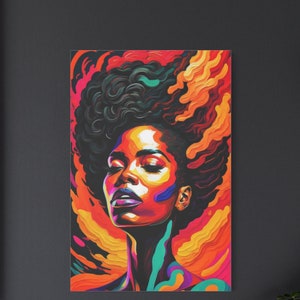 Girl on Fire Empowering Woman Canvas Abstract Art Print Dorm Room Decor Modern Painting Strong Feminist Black History Social Justice