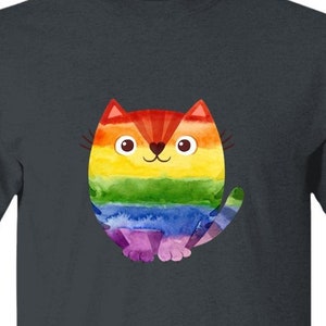 Rainbow Queer Pride T-shirt LGBTQIA Tee Gift Gay Lesbian Bisexual Transgender Subtle Pride Shirt Discrete Watercolor Cat Art Pride Flag