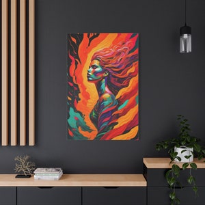 Girl on Fire Empowering Woman Canvas Abstract Art Print Dorm Room Decor Modern Painting Strong Feminist International Women&#39;s Day History