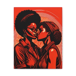 Power of Two Black Lesbian Art Queer Women Gift LGBTQIA Couple Pride Pop Art Wall Dorm Decor Canvas Print