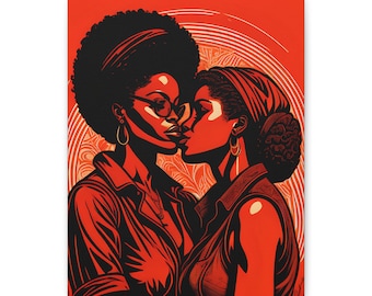 Power of Two Black Lesbian Art Queer Women Gift LGBTQIA Couple Pride Pop Art Wall Dorm Decor Canvas Print
