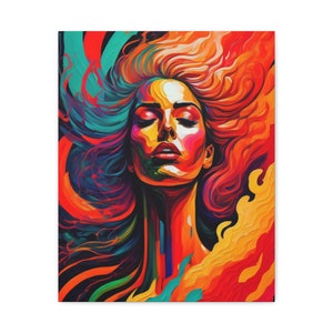 Girl on Fire Empowering Woman Canvas Abstract Art Print Dorm Room Decor Modern Painting Strong Feminist International Women&#39;s Day History