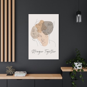 Stronger Together Canvas Strong Woman Art Black History Print Empowering Gift Black Woman Line Art Celebrate Diversity Teacher Decor Gift