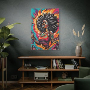 Girl on Fire Empowering Woman Canvas Graffiti Art Print Dorm Room Decor Modern Painting Strong Black History Feminist Social Justice
