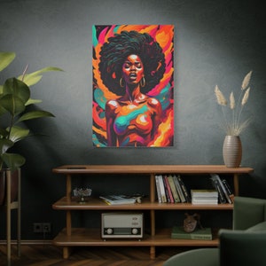 Girl on Fire Empowering Woman Canvas Abstract Art Print Dorm Room Decor Modern Painting Strong Black History Feminist