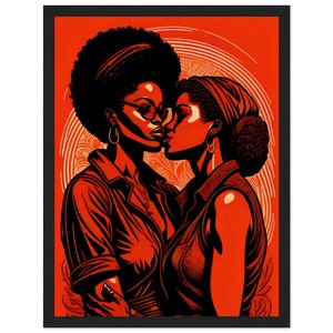 Il potere di due donne queer, arte lesbica nera, regalo LGBTQIA, coppia orgoglio, decorazione da parete per dormitorio, stampa di qualità museale con cornice in legno