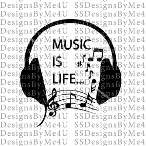 SVG、音楽は人生、音楽愛好家、ビート、pdf、png、jpg、クリカット シルエット、デジタル ダウンロード