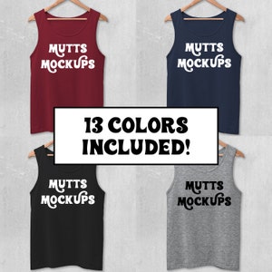 Gildan 2200 Tank Top Bundle | Mock-up Hanging on Wooden Hanger on Concrete Wall | JPG + PNG