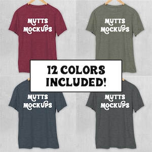 Gildan 5000 T-shirt Heather Bundle | Mock-up Hanging on Wooden Hanger on Concrete Wall | JPG + PNG