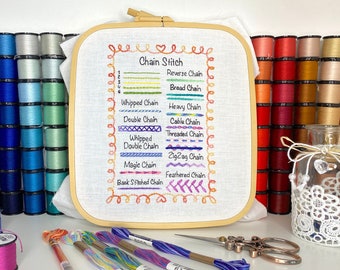 Chain Stitch Sampler Page for Beginners, Hand Embroidery PDF Pattern + Video Tutorials | Embroidery Samplers Guide Book | Page 6