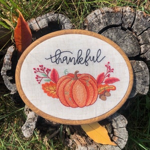 Thankful Hand Embroidery PDF Pattern + Complete Video Course and Tutorials for Beginners | Thanksgiving Pumpkin | Digital Download | 8 inch