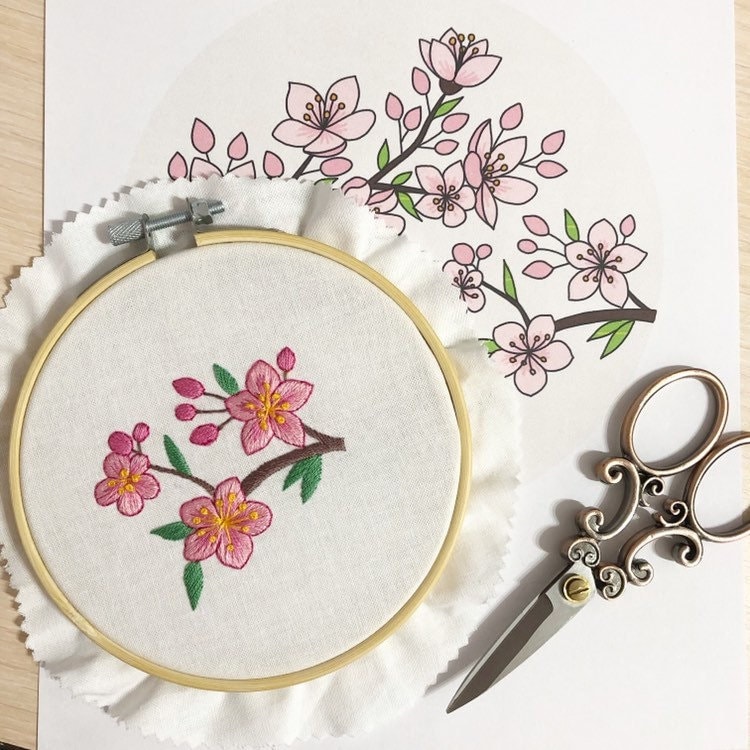 Cherry Blossom Small Version Hand Embroidery Pattern | Digital Download ...