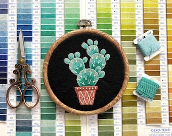 Kaktus in einem Blumentopf Handstickmuster für Anfänger | Digitaler Download PDF + Ausführliche Anleitung | Kakteen Zimmerpflanze Sukkulente