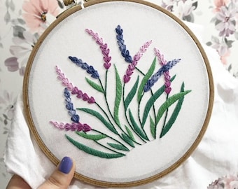 Lavender Hand Embroidery Pattern | Digital Download PDF + Detailed Tutorials for Beginners | Wildflowers Floral Embroidery Design