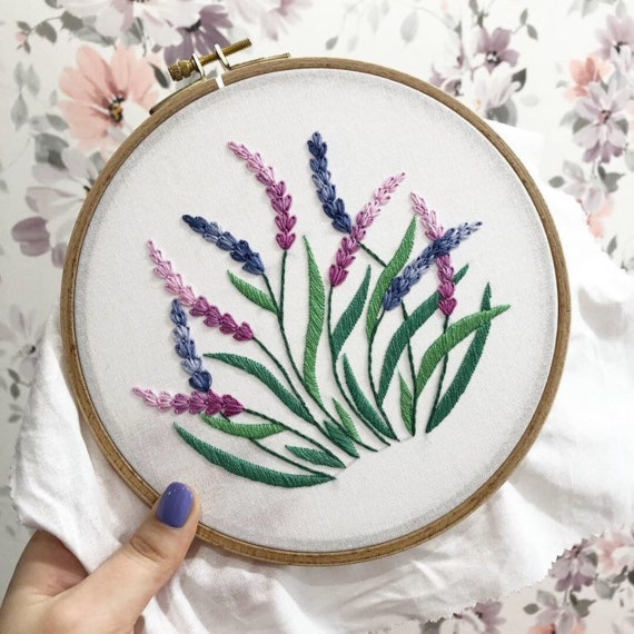 ラベンダーの手刺繍パターン | デジタルダウンロードPDF + 初心者向け